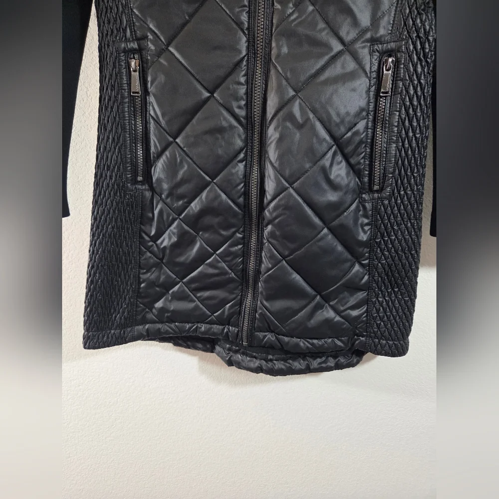 BCBGeneration Black Longline Quilted Lightweight Detachable Hood Puffer Coat